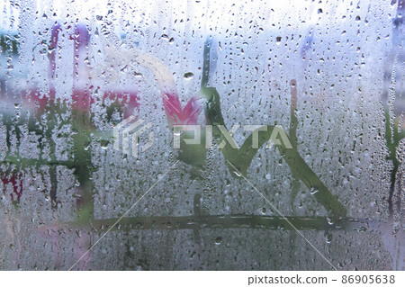 Abstract stock chart on the misted glass. The concept of financial collapse, collapse 86905638