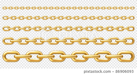 Realistic gold plated metal chain with golden links on checkered background. Vector illustration. 86906093