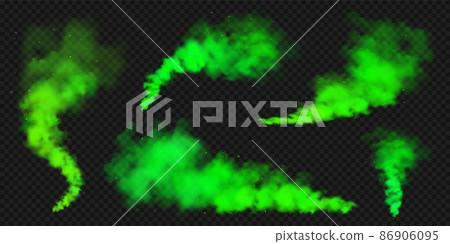 Realistic green colorful smoke clouds, mist effect. Colored fog on dark background. Vapor in air Realistic green colorful smoke clouds, mist effect. Colored fog on dark background. Vapor in air 86906095