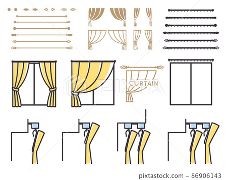 可用於解釋窗簾和欄杆的插圖素材集 86906143