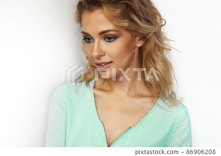 young pretty stylish blond girl posing emotional isolated on white background happy smiling cool smile, lifestyle people concept young pretty stylish blond girl posing emotional isolated on white background happy smiling cool smile, lifestyle people concept 86906208