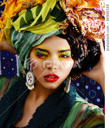 beauty bright african woman with creative make up, shawl on head like cuban woman beauty bright african woman with creative make up, shawl on head like cuban woman 86906388