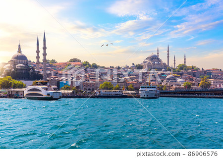 Famous Rustem Pasha Mosque and Suleymaniye Mosque, Bosphorus, Istanbul 86906576