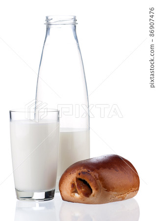 Bottle of milk and bun Bottle of milk and bun 86907476