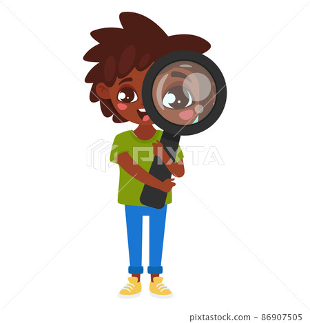 cartoon illustration of kid holding magnifying glass 86907505