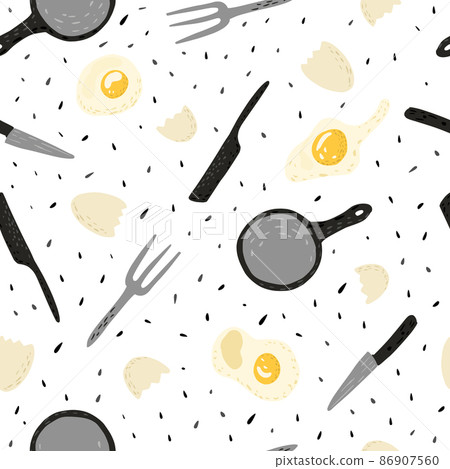 Fried eggs seamless pattern. Food background. Fried eggs seamless pattern. Food background. 86907560