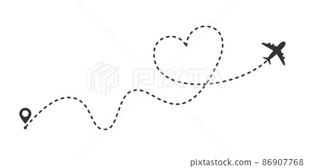 Airplane dotted path tracking vector illustration isolated on white Airplane dotted path tracking vector illustration isolated on white 86907768