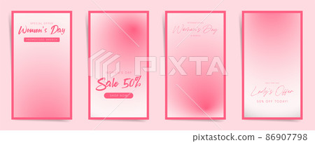 International Women's Day pink gradient story template set. Vector social media graphic for 8 march. 86907798