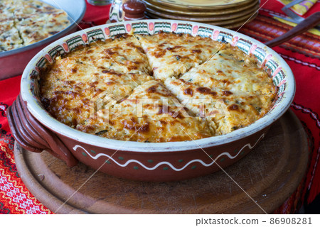 Bulgarian national dish Patatnik, made from potatoes and cheese - selective focus 86908281
