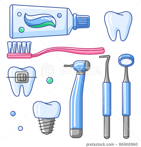 Medical dental equipment icons. Dentistry and health care set. 86908960