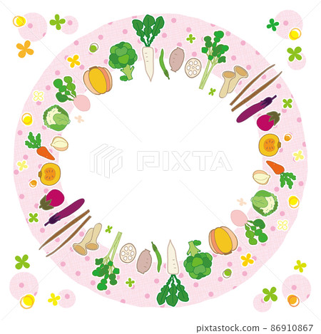 Vegetable frame circular 3 background pink dot pattern 86910867