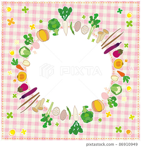 Vegetable frame circular background pink plaid 86910949