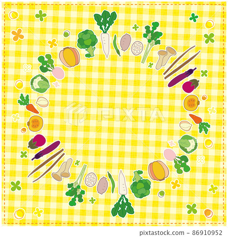 Vegetable frame circular background yellow plaid 86910952