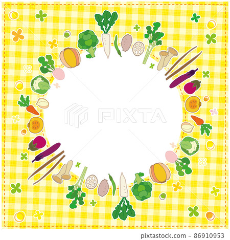 Vegetable frame circular background yellow plaid 86910953