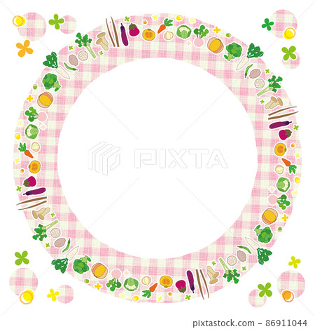 蔬菜框架圓形背景粉紅色格子 86911044