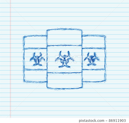 Barrels of biohazard waste, Radioactive waste sketch icon on dark background. Vector stock illustration 86911903