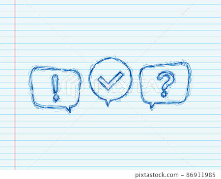 Quiz logo with speech bubble symbols, concept of questionnaire show sing, quiz button, question competition. sketch on icon. Vector stock illustration 86911985