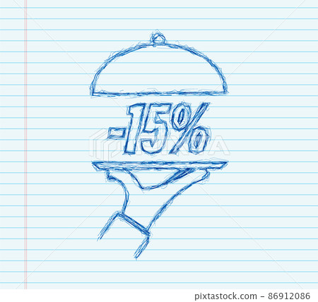 Hand tray - 15 percent discount, great design for any purposes, sketch icon. Vector stock illustration. Hand tray - 15 percent discount, great design for any purposes, sketch icon. Vector stock illustration. 86912086