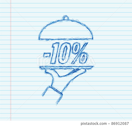 Hand tray - 10 percent discount, great design for any purposes, sketch icon. Vector stock illustration. 86912087