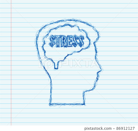 Abstract illustration with head stress sketch style on white backdrop. Cartoon vector illustration. Abstract cartoon design 86912127