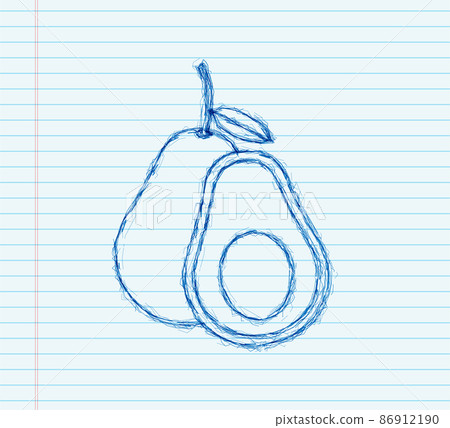 sketch vector avocado illustration. Whole and cut out avocado. Vector stock illustration. 86912190