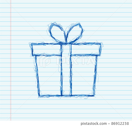 Prizes box neon, gift sign. Night sketch signboard. Vector stock illustration. 86912238
