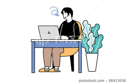 Illustration of a man with a troubled facial expression 86913036