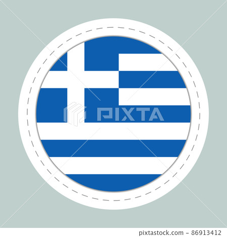 Sticker ball with flag of Greece. Round sphere, template icon. Greek national symbol. Glossy realistic ball, 3D abstract vector illustration. Big bubble 86913412