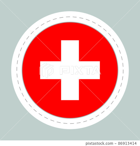 Sticker ball with flag of Switzerland. Round sphere, template icon. Swiss national symbol. Glossy realistic ball, 3D abstract vector illustration. Big bubble Sticker ball with flag of Switzerland. Round sphere, template icon. Swiss national symbol. Glossy realistic ball, 3D abstract vector illustration. Big bubble 86913414