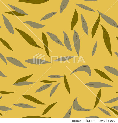 Floral seamless with hand drawn color leaves. Cute autumn background. Tropic brown branches. Modern floral compositions. Fashion vector stock illustration for wallpaper, poster, card, fabric, textile. 86913509