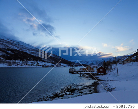 Fjord in Winter, Kvaloya, Norway 86913756
