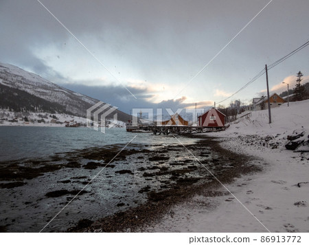 Fjord in Winter, Kvaloya, Norway 86913772