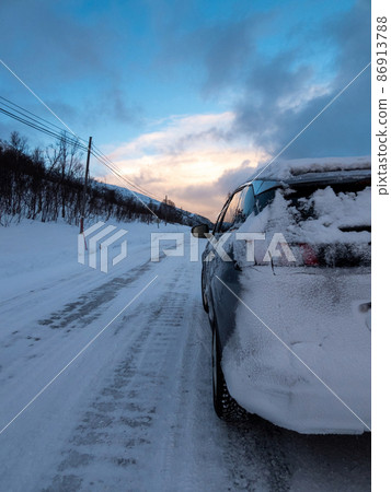 Road in Wintertime, Kvaloya, Norway 86913788