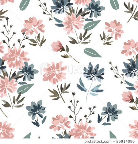 Seamless pattern with cute delicate pastel flowers in watercolor style isolated on white background. Seamless pattern with cute delicate pastel flowers in watercolor style isolated on white background. 86914096