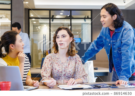 在辦公室開會的男女拍攝合作：WEEK Shibadaimon（Sun Frontier Fudousan） 86914630