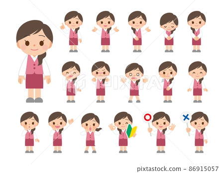 Facial expression set of receptionist female Facial expression set of receptionist female 86915057