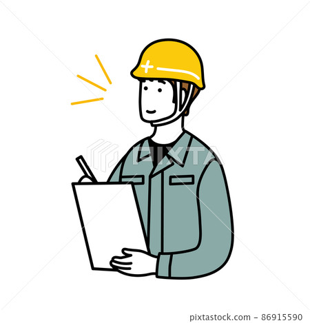 一個戴頭盔的男人做筆記的簡單插圖 86915590