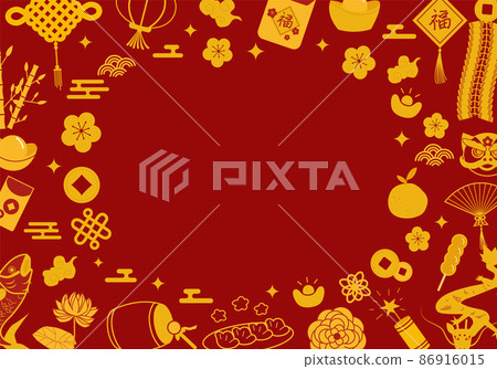 Yellow Chinese New Year frame pattern on red background. Yellow Chinese New Year frame pattern on red background. 86916015