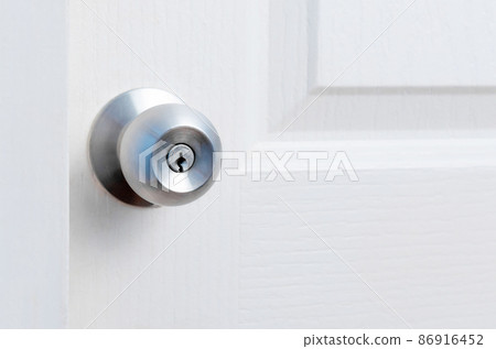 stainless door knob or handle on wooden white door stainless door knob or handle on wooden white door 86916452