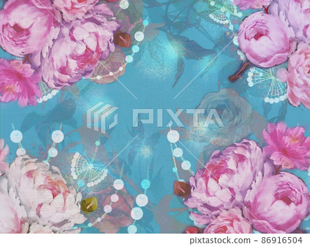 玫瑰牡丹牡丹植物花束和拉登圖案的壁紙插圖 玫瑰牡丹牡丹植物花束和拉登圖案的壁紙插圖 86916504