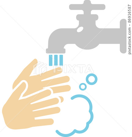 用水龍頭洗手的可愛彩色插圖 用水龍頭洗手的可愛彩色插圖 86916587