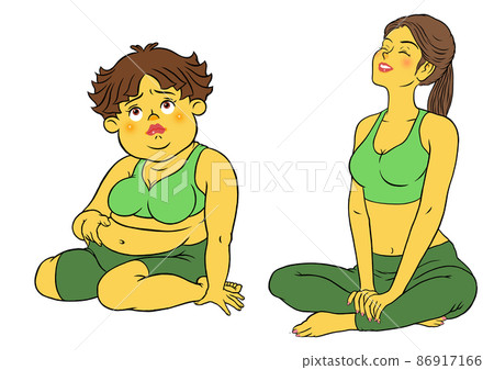 Fitness instructor female and chubby female Fitness instructor female and chubby female 86917166