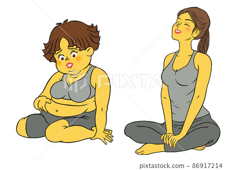 Fitness instructor female and chubby female Fitness instructor female and chubby female 86917214