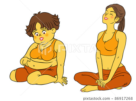 Fitness instructor female and chubby female Fitness instructor female and chubby female 86917268