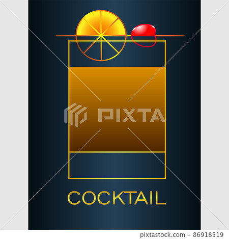 abstract minimal logo of a cocktail with lemon and cherry on a dark background abstract minimal logo of a cocktail with lemon and cherry on a dark background 86918519