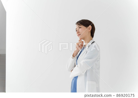 Photo of a thinking female doctor Photo of a thinking female doctor 86920175