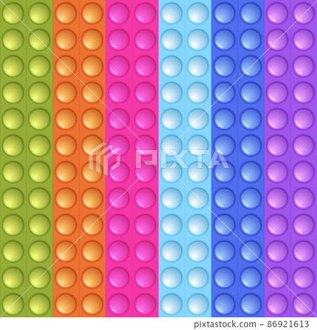 Seamless pattern with trendy game pop it, simple dimple. Rainbow fidget toy. Colorful antistress background. Doodle style. Bubbles popping square shape Seamless pattern with trendy game pop it, simple dimple. Rainbow fidget toy. Colorful antistress background. Doodle style. Bubbles popping square shape 86921613