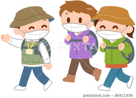 A man and two men and women to guide (wearing a mask) A man and two men and women to guide (wearing a mask) 86921936