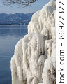 Splash ice that appears on the shores of Lake Inawashiro in the midwinter 86922322