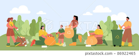 People collect and sorting waste in park People collect and sorting waste in park 86922465